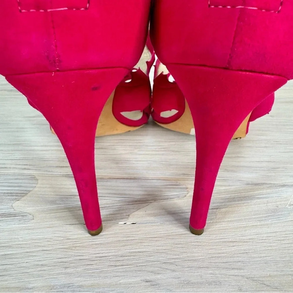 Rupert Sanderson Floria Pink Fuchsia Suede Cutout Peep Toe Heeled Sandals - Picture 8 of 16